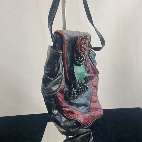 Multi Leather 80’s With Beads Bag - Picture 2 of 5